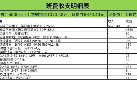 齐安学校二年级一班班费收支明细公示