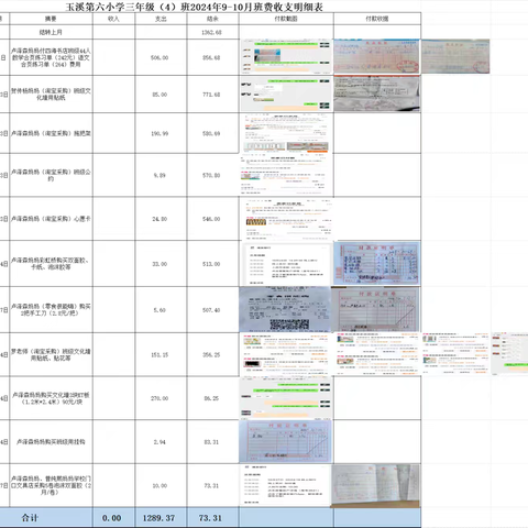 三年级（4）班2024年9月21日-10月31日班费收支明细