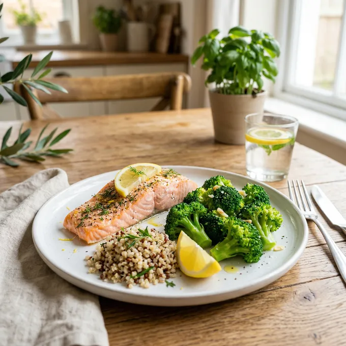 清蒸三文鱼与西蓝花