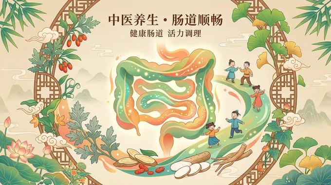 首屏健康肠道与中药插画
