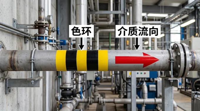 工业管道色环与流向箭头示意图