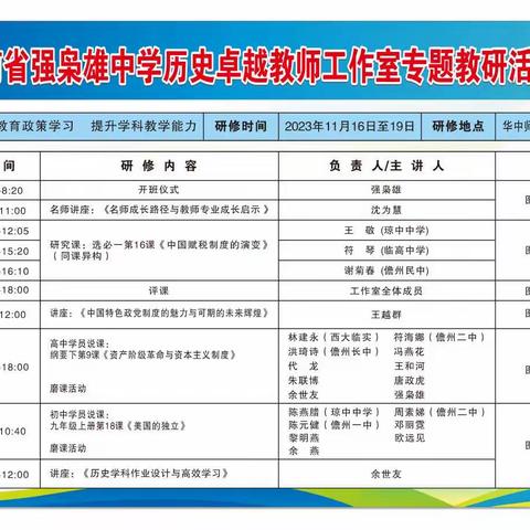 加强教育政策学习，提升学科教学能力——记海南省强枭雄中学历史卓越教师工作室专题教研活动在华中师范大学琼中附属中学举行