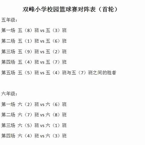 2023年九江市双峰小学五、六年级校园班级篮球联赛