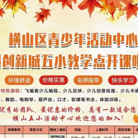 横山区青少年校外活动中心科创新城分校暑假开设舞蹈、电钢琴、绘画，书法、体能训练，篮球、足球，编程课程