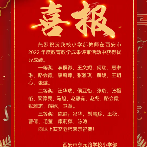 【未央教育】祝贺西安市东元路学校33位教师在“2022年西安市教育教学科研成果评选活动”中喜获佳绩!