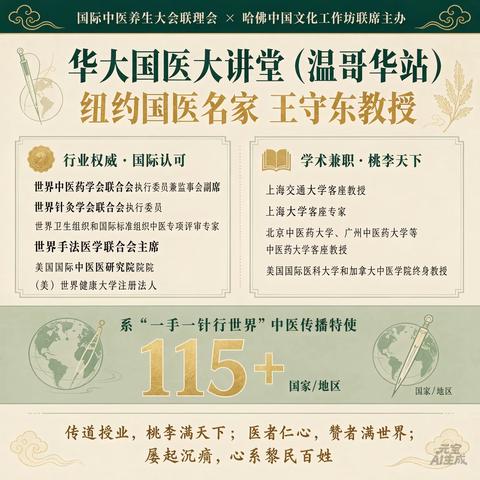 华大国医大讲堂开讲   纽约名医王守东教授“一针行世界”的温哥华之约