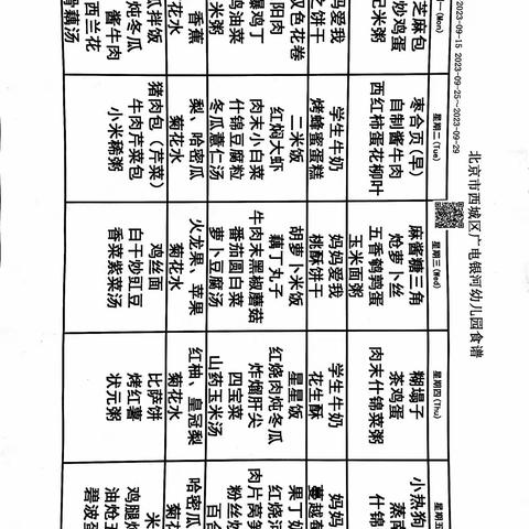 2023年9月份食谱