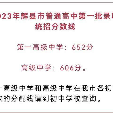 【温馨提示】2023年辉县市普通高中招录分数线