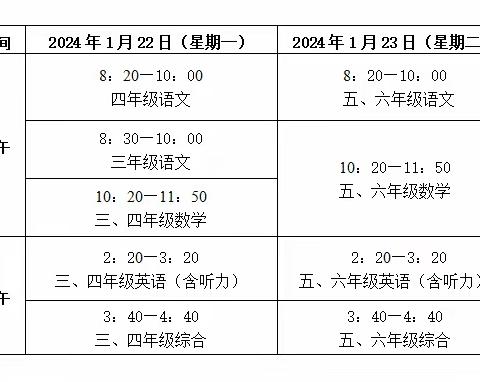 六家桥乡中心小学2023-2024学年度第一学期期末学生学业水平监测安排及寒假放假安全提示