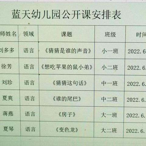 “听课评课 引领成长”——蓝天幼儿园语言领域公开课活动