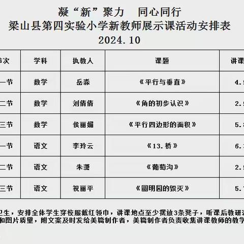 凝“新”聚力，同心同行——梁山县二实小教育集团第四实验小学新教师展示课活动纪实