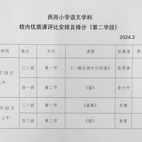 春意盎然万物生，且行且思共芬芳       ——西岗小学语文教研组第二学段优质课评比活动