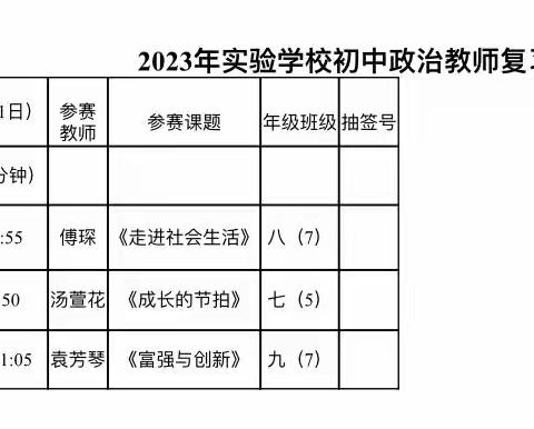 立德树人，思政先行—记2023秋永丰县实验学校初中道德与法治新教材复习课教学比赛