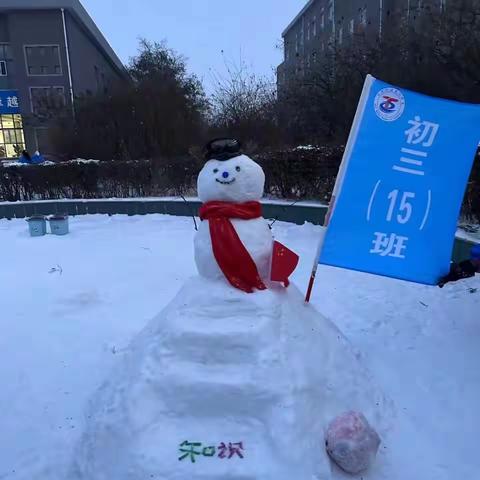 雪花染冬意，童趣满校园~~托二中初三年级堆雪人活动