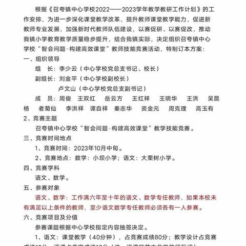 聚焦深根学教评，砥砺前行待芬芳——召夸镇中心学校“智会问题•构建高效课堂”数学教师教学技能竞赛