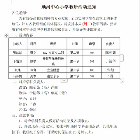 聚焦常态课    教研共成长——顺河镇中心小学第八周教研活动