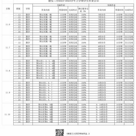 德安三小一年级数学作业公示