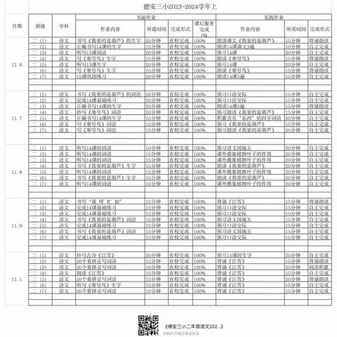 德安三小二年级语文2023年秋作业公示