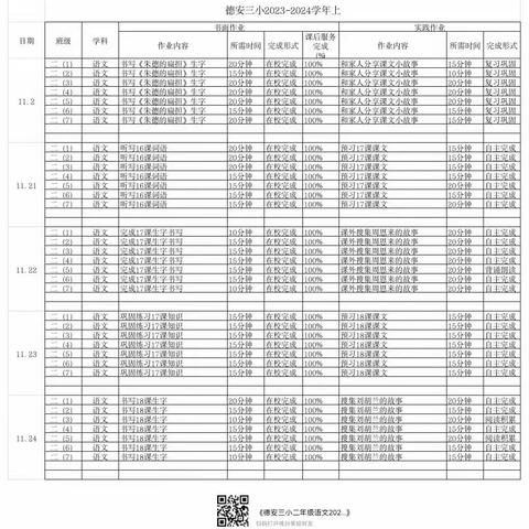 二年级语文作业公示