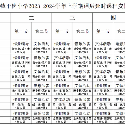 大余县青龙镇平岗小学2023-2024学年上学期课后延时课程安排表公示