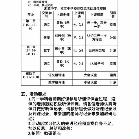 “枚”“禾”共研凝智慧，校际交流促成长—枚江中学—禾源中学校际教研交流活动记实