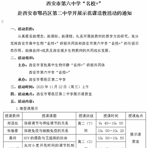 西安市首批高中生物许静名师+研修共同体工作简报第53期 ——落实新课标 携手共奋进