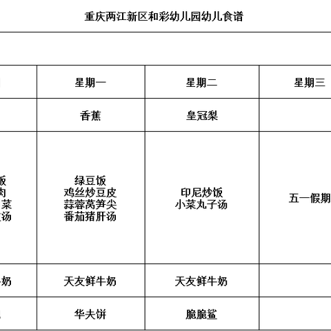 和彩幼儿园﻿2024春期第十三周食谱