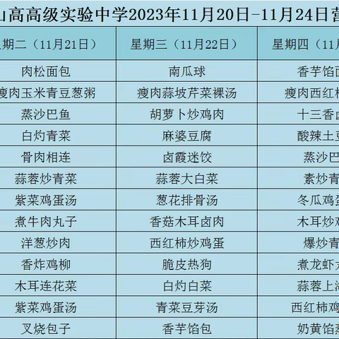 定安县山高学校、定安县山高高级实验中学第13周营养食谱