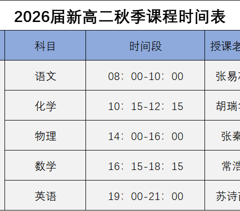 2026届高二寒假课程规划-工大校区