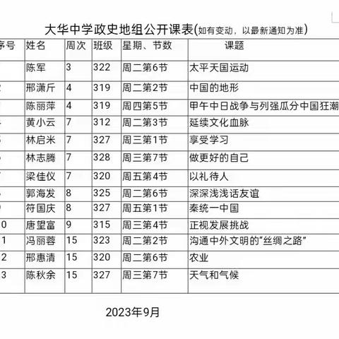 2023—2024学年度第一学期政史地组公开课