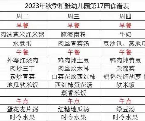 不负时光✨“食”刻相伴——海口市琼山区和雅幼儿园2022年秋季学期第17周食谱回顾