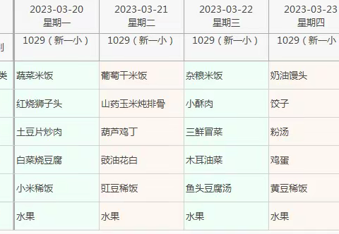 新区第一小学第六周学生食谱