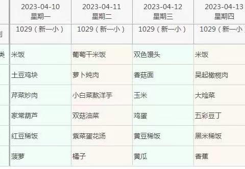 延安市新区第一小学第九周学生食谱