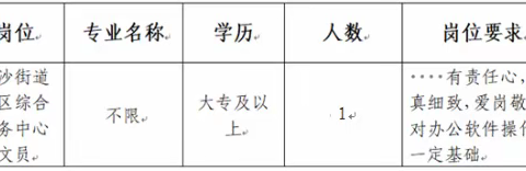 三元区白沙街道社区综合服务中心就业见习岗位招聘公告