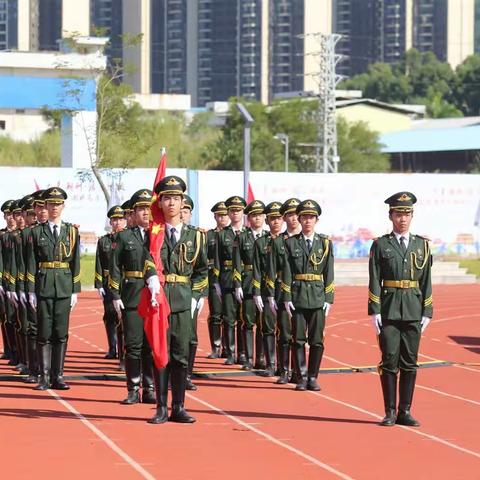 用青春守护国旗，以热血激扬青春！南春中学国旗护卫队担任“大美潮州·活力湘桥”2023年潮州市湘桥区全民健身运动会开幕式升旗仪式任务，并取得圆满成功！