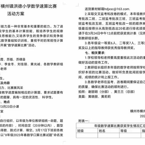 速算促能力，比赛展风采——记采横州市横州镇洪德小学数学速算比赛活动