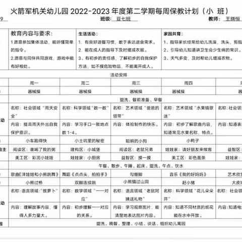 火幼2023年豆七班5月第二周 周计划及食谱