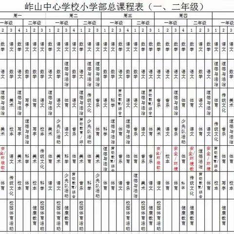 岞山中心学校安全课表