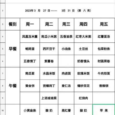 卢氏县实验幼儿园2023年3月27日——3月31日食谱(第8周)