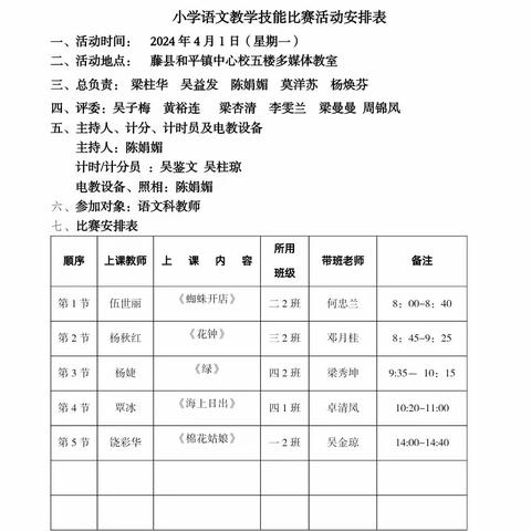 青年教师展风采，教学比赛促提升——藤县和平镇中心校小学语文教学技能比赛活动纪实