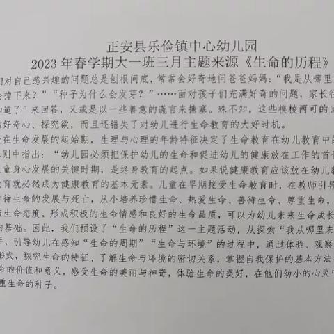 正安县乐俭镇中心幼儿园大班三月主题教学活动———《生命的历程》