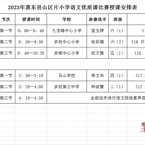 齐研共思任务群，互学互探新课堂----2023年惠东县片区山小学语文学习任务群教学评优活动