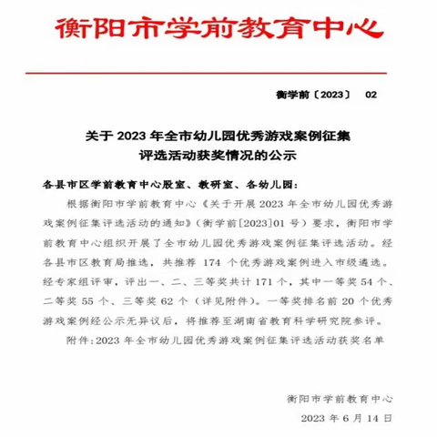 喜报喜报喜报‖衡南县云集镇文瑞幼儿园游戏案例喜获佳绩