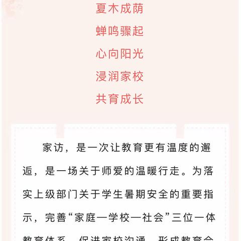 家访促沟通，携手共育人——寨河完小开展暑期安全大走访活动