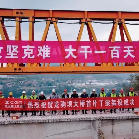 龙驹坝大桥首片T梁成功架设