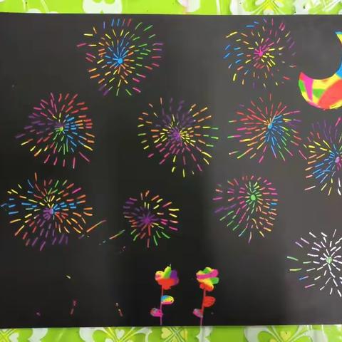 荔茵幼儿园课堂绘画主题《烟花》