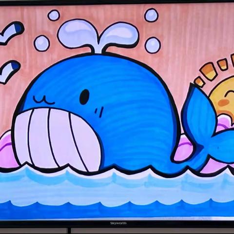 荔茵幼儿园课堂主题绘画《悠闲的大鲸鱼》