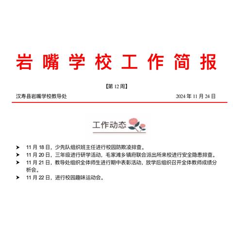 汉寿县岩嘴学校2024年下学期第十三周工作简报