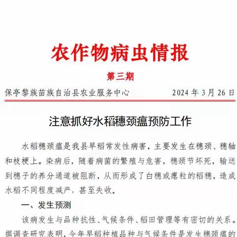 保亭黎族苗族自治县农业服务中心植保与种子站近期开展农作物病虫害调查工作