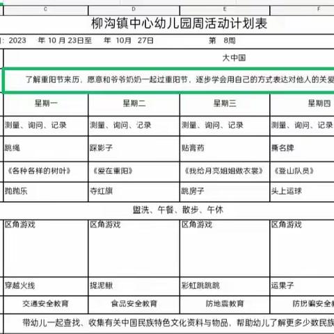 大一班第八周教学内容